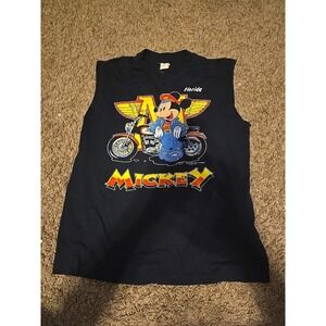 Vintage Mickey Mouse Biker T-Shirt Men's Size Large Black Harley Sleeves-Cut